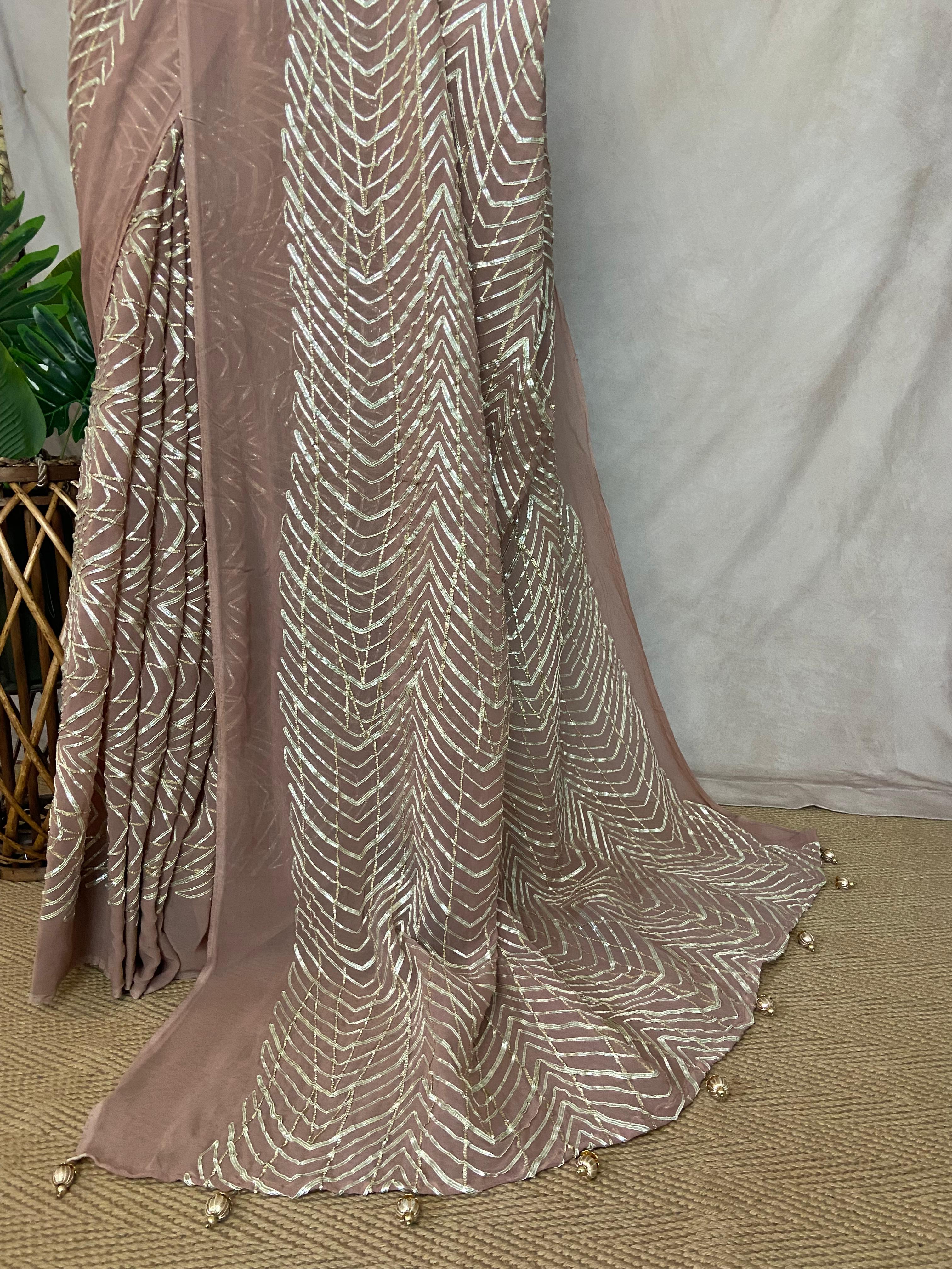 Georgette Designer saree with Gotta patti work and stitched blouse