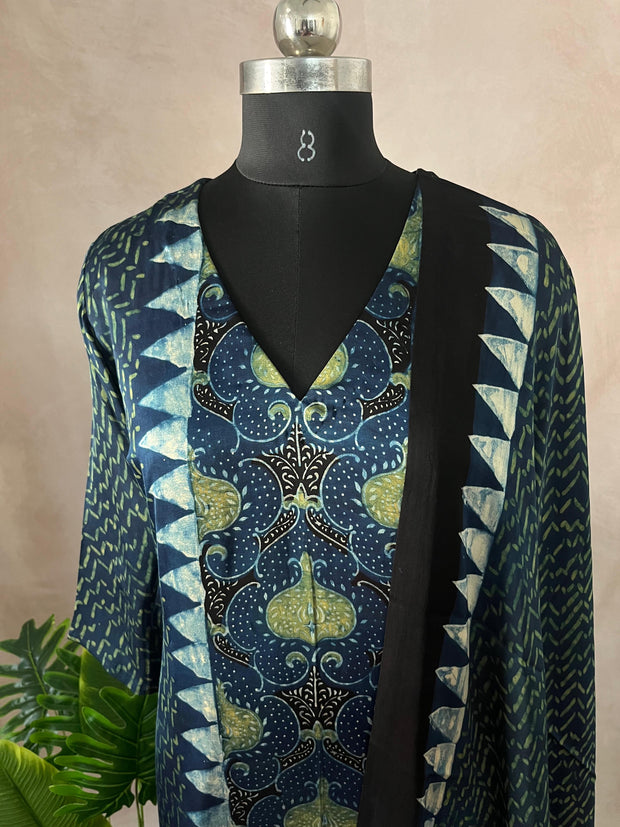 Modal silk kurti with Ajrakh hand block print