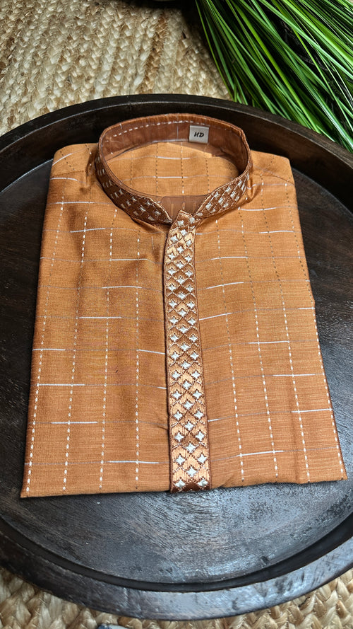 Burnt orange silk kurta - 42