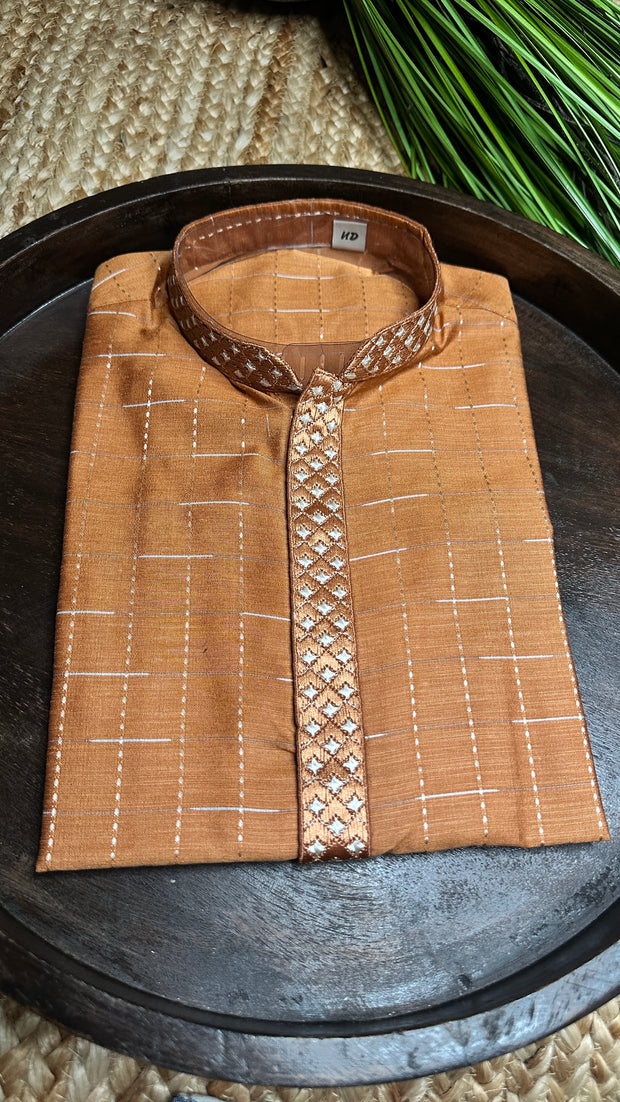 Burnt orange silk kurta - 38