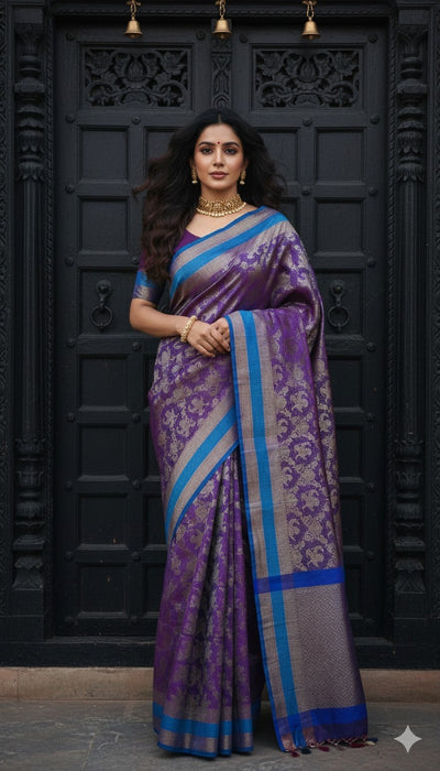 Pure Katan designer brocade silk saree with BP