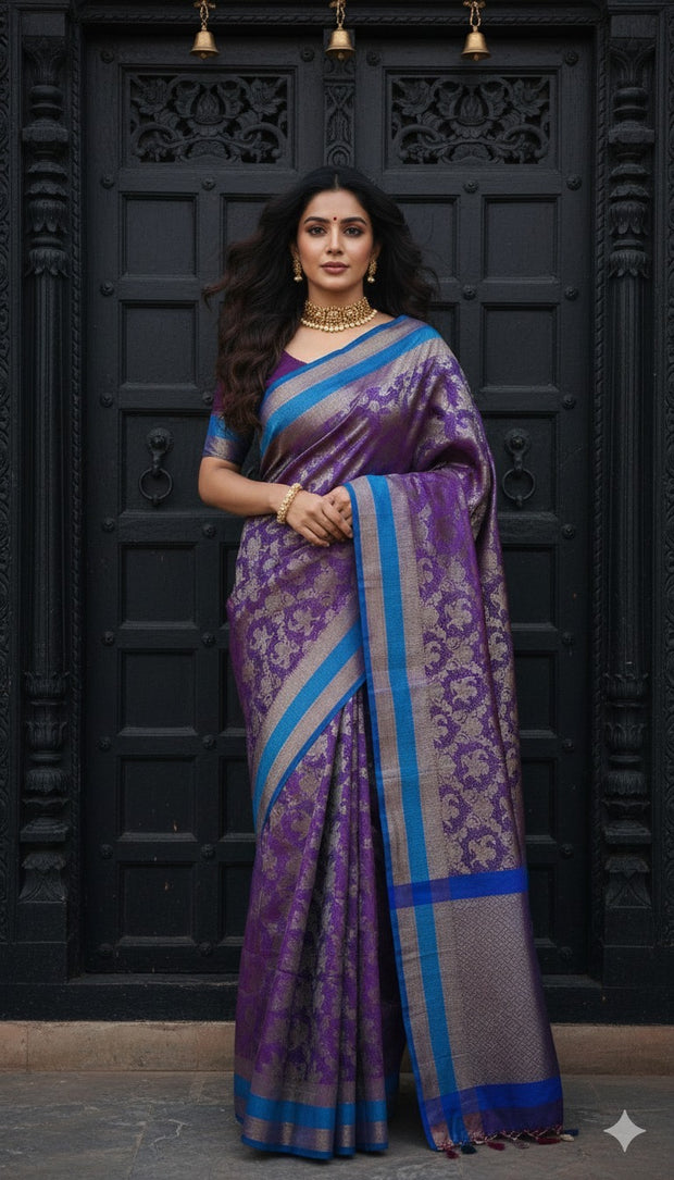 Pure Katan designer brocade silk saree with BP