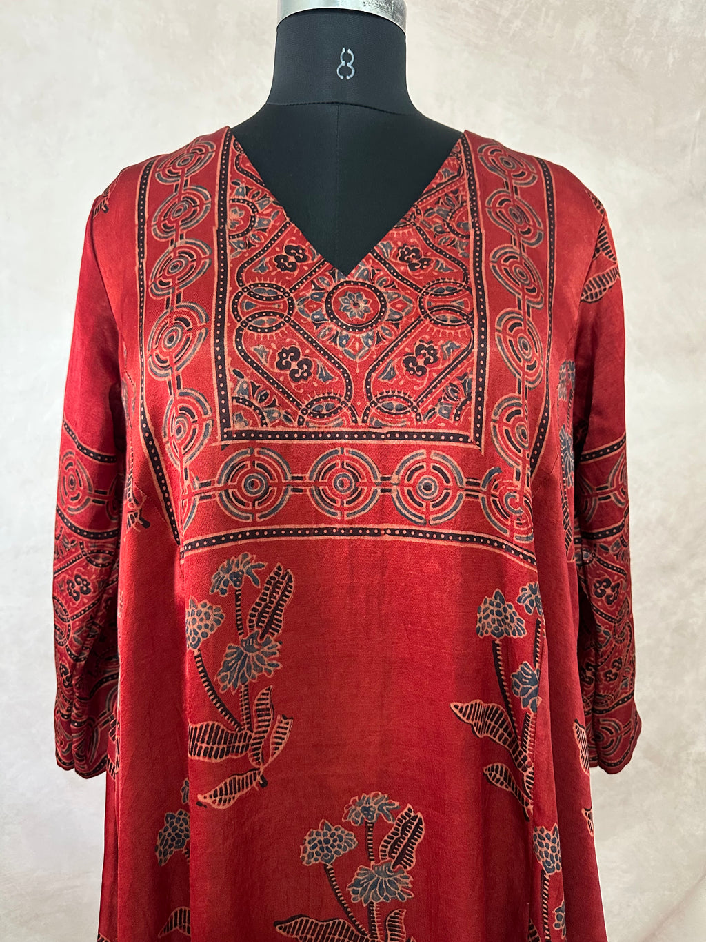 Designer Ajrakh modal silk dress