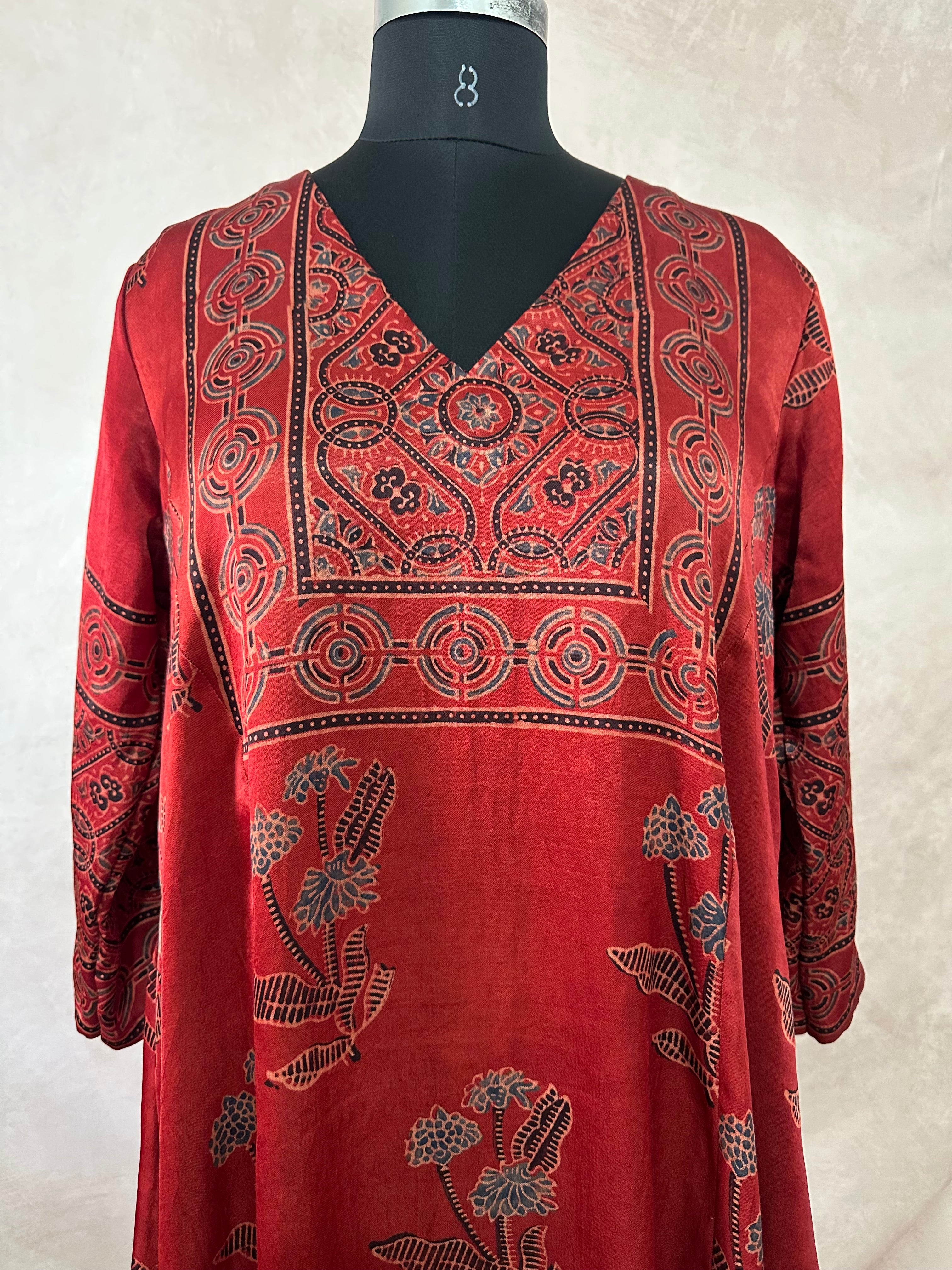 Designer Ajrakh modal silk dress