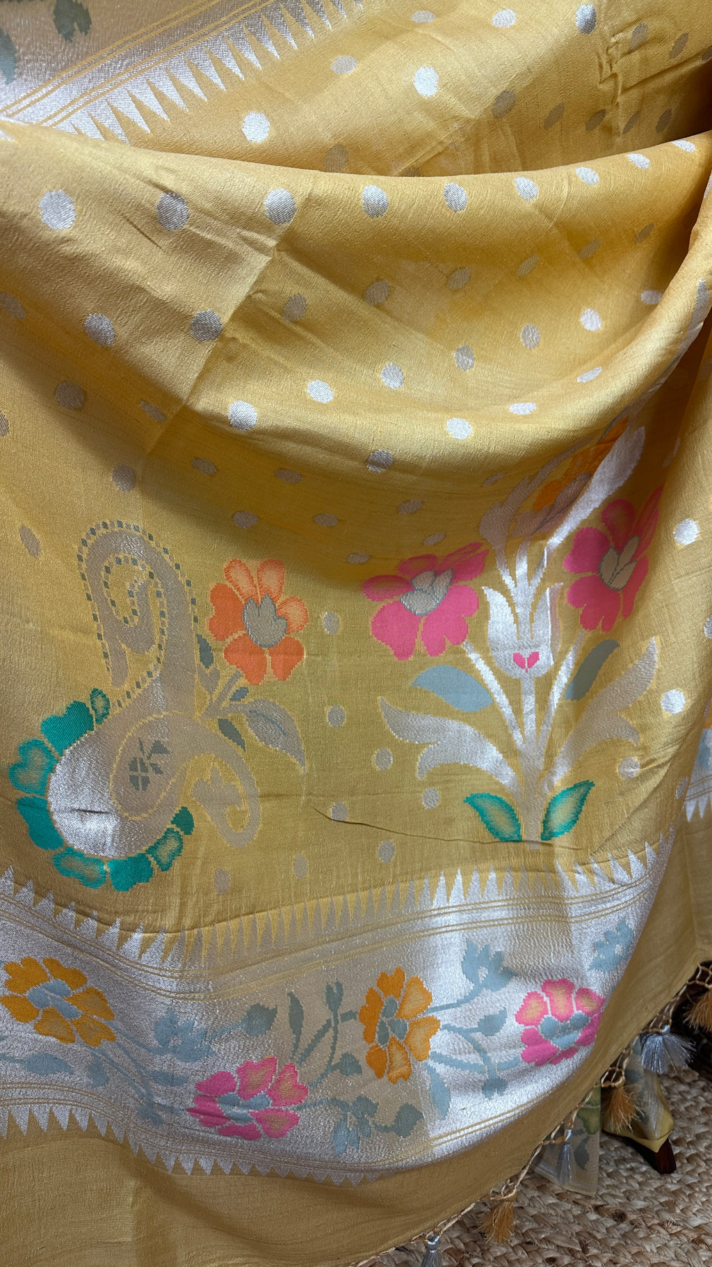 Pure Tussar Georgette Hand Loom Banarsi Saree With Paithani Border and Stitched Blouse