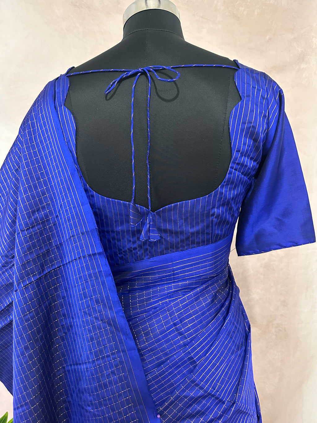 Blue pure Kanchivaram soft silk saree with stitched blouse