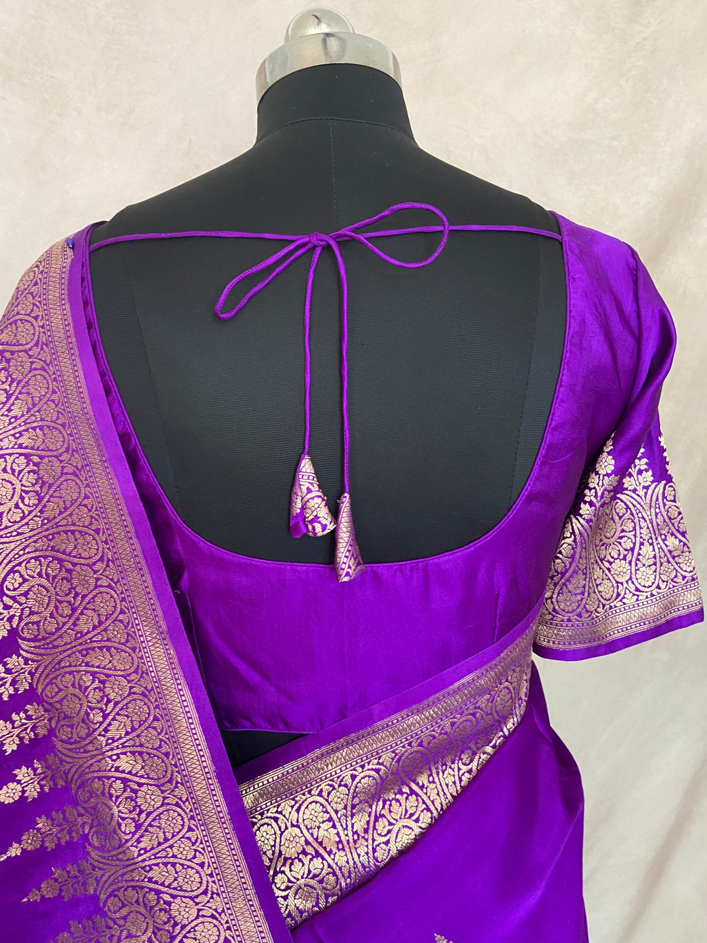 Pure Purple Mashru silk saree with stitched blouse