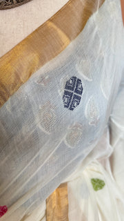 Handloom cotton saree with multicolor butta, with BP