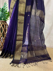 Pure Purple Maheshwari silk saree with stitched blouse