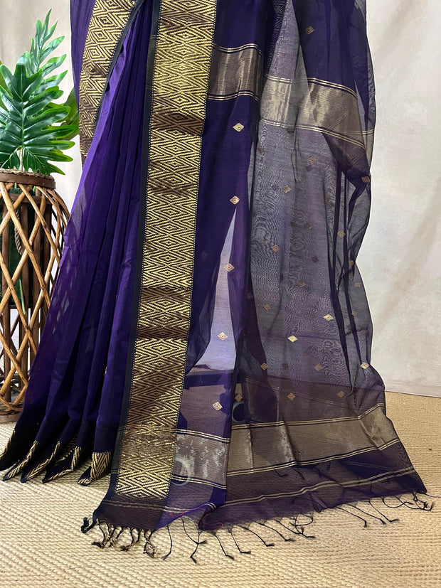 Pure Purple Maheshwari silk saree with stitched blouse