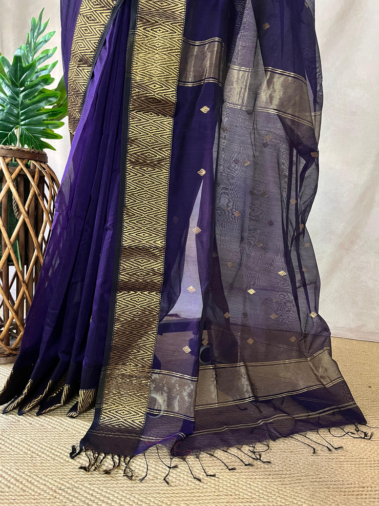 Pure Purple Maheshwari silk saree with stitched blouse
