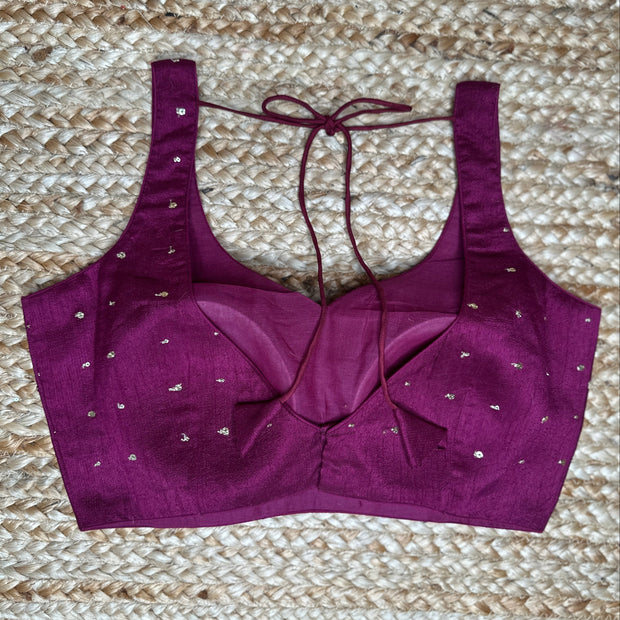 Maroon silk sleeveless blouse