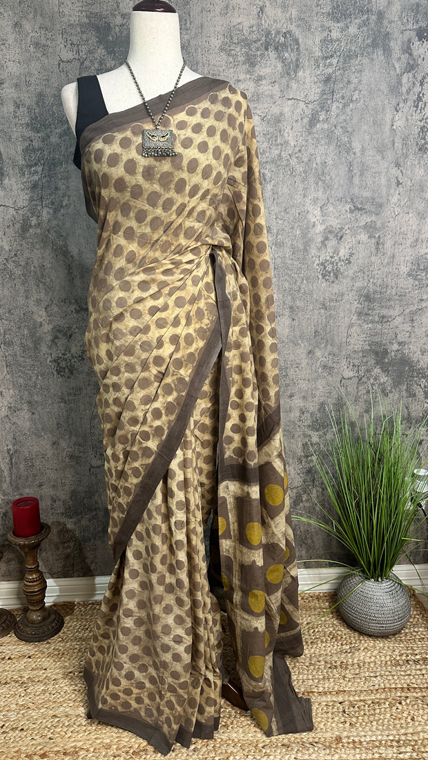 Vanaspati Ajrakh cotton sarees with hand block print with natural dye