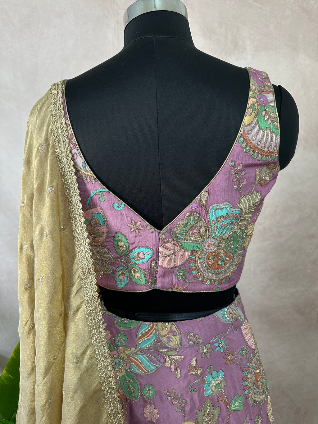 Lilac crepe tissue lehanga