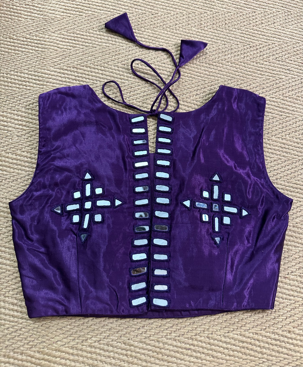 Purple modal silk blouse with mirror work