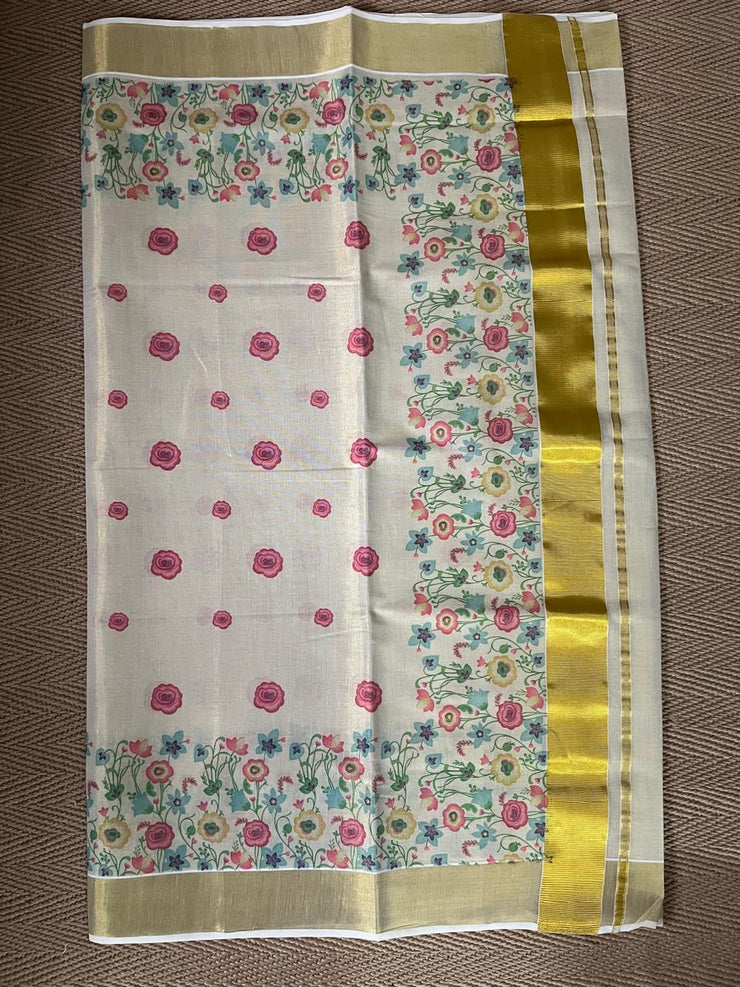 Cotton tissue floral digital printed set saree