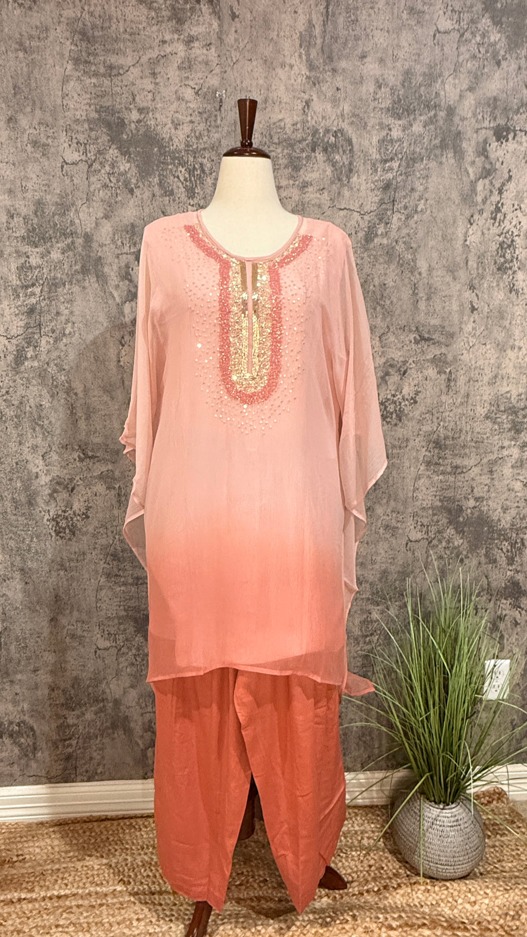 Chiffon designer short kaftan with bottom