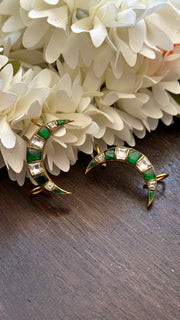 Green and White kundan stone ear cuff