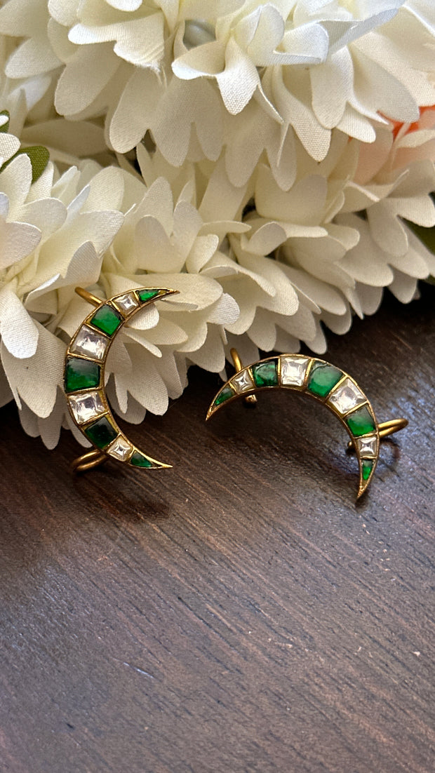 Green and White kundan stone ear cuff