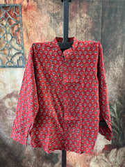 Brick Red ajrakh hand block printed cotton shirt - Size 38