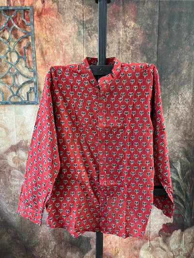 Brick Red ajrakh hand block printed cotton shirt - Size 38