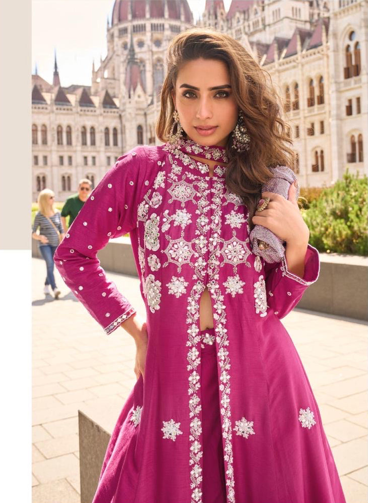 Pink long top with flared pallazo