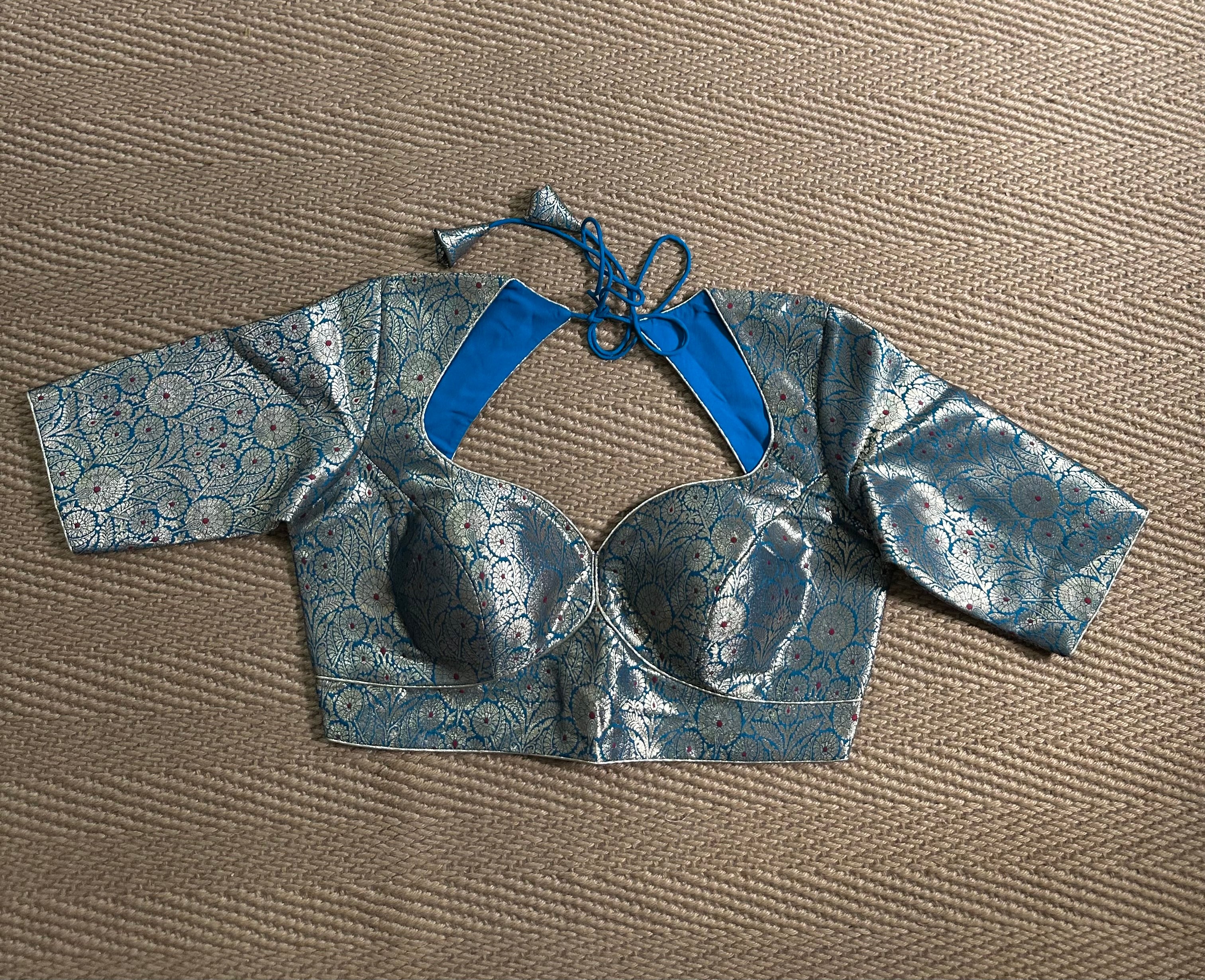 Light blue Banarsi brocade blouse