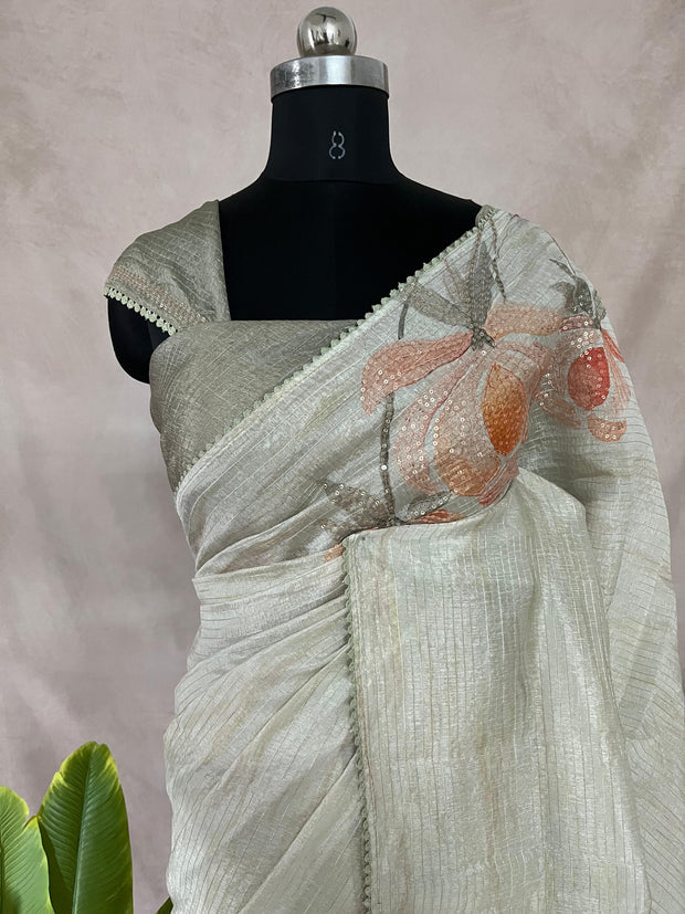 Light green Sequins designer saree, with BP