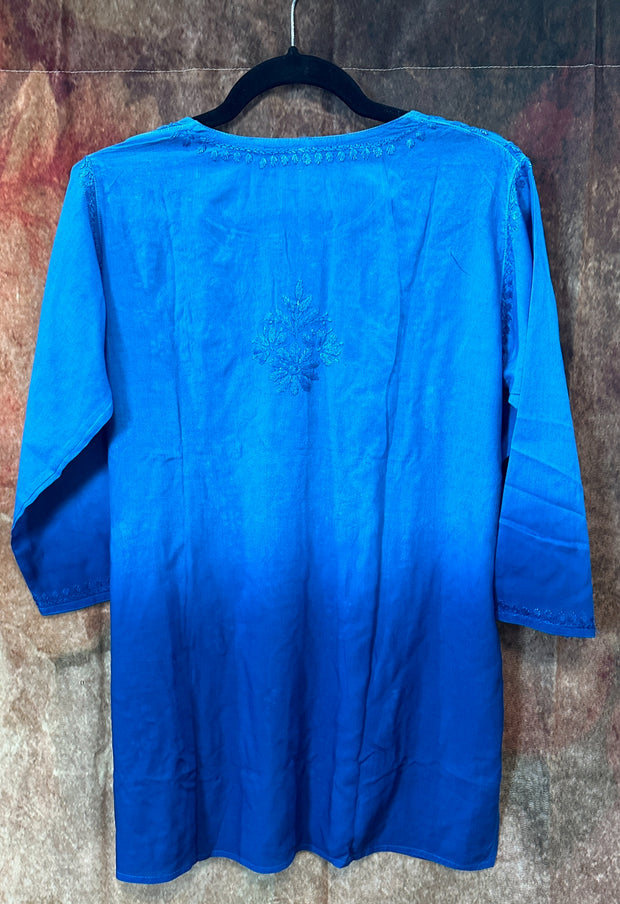 Blue ombre chikankari short kurti