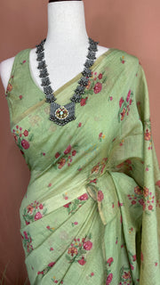 Tissue chanderi printed cotton saree with stitched blouse