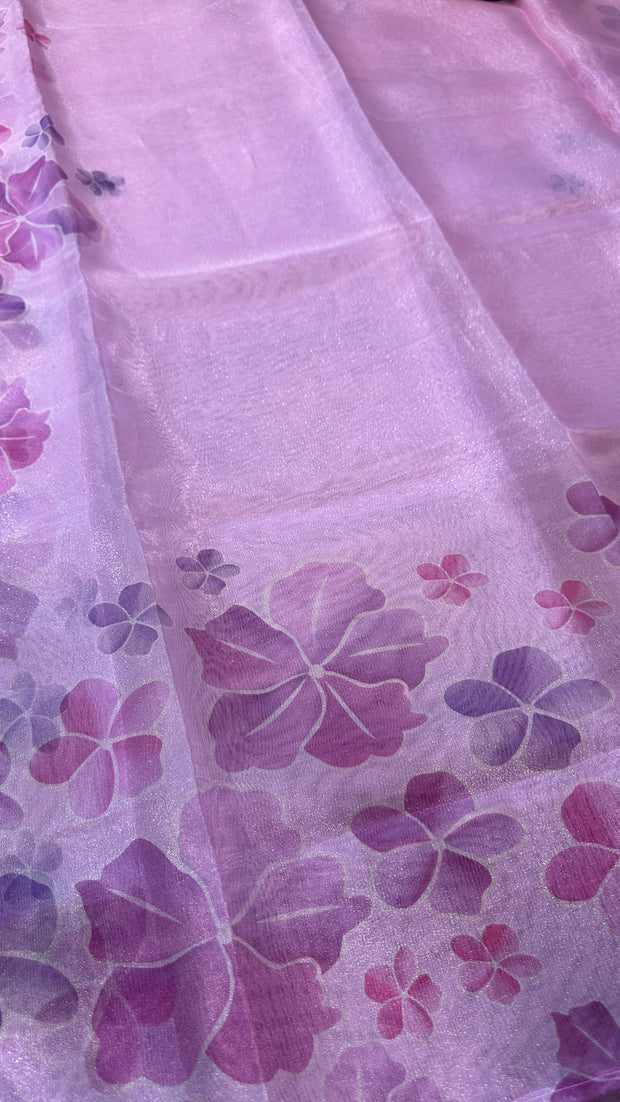 Lilac semi organza saree