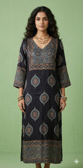 Black mashru silk kurti with ajrakh hand block print