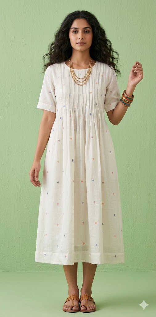 Handloom jamdani cotton dress