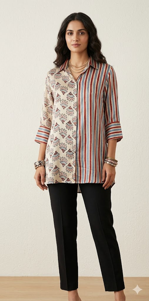 Pure Modal silk shirt with hand block print