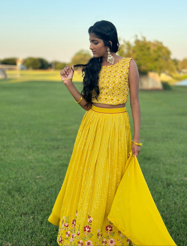 Greenish yellow lehanga