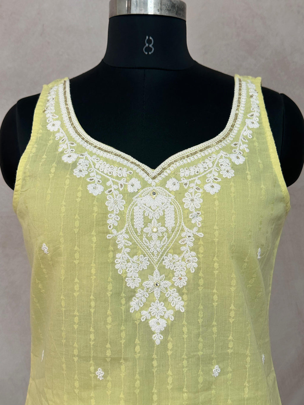 Yellow cotton kurti with bottom and dupatta