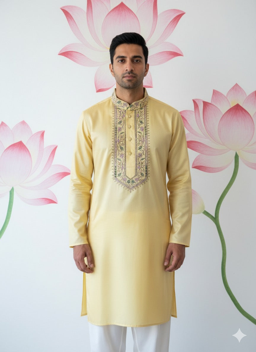 Light Yellow kurta with embroidery