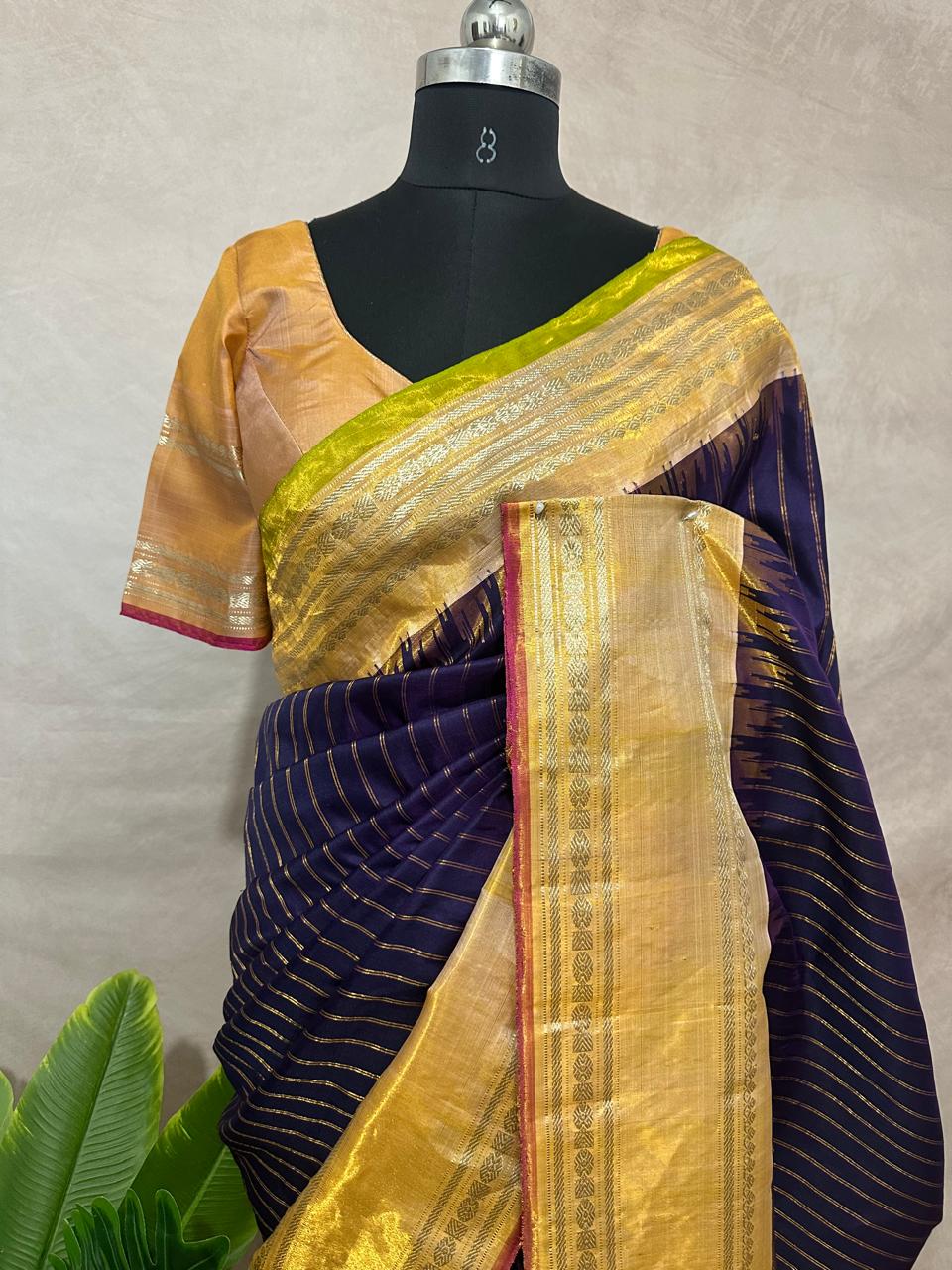 Pure silk handloom Gadwal saree with stitched blouse