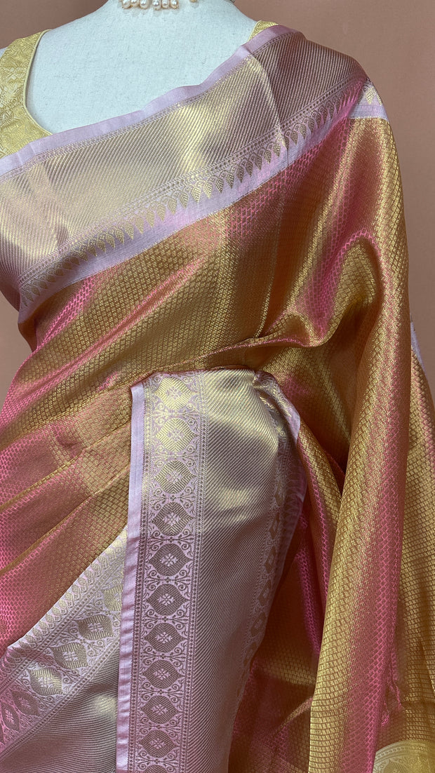 Semi Kanchivaram brocade saree with stitched blouse