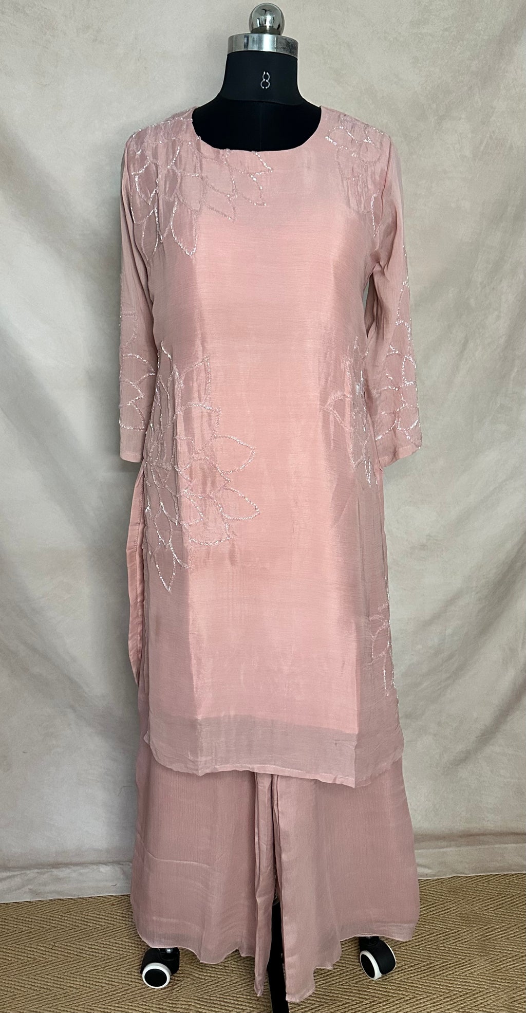 Blush pink kurti with palazzo and dupatta