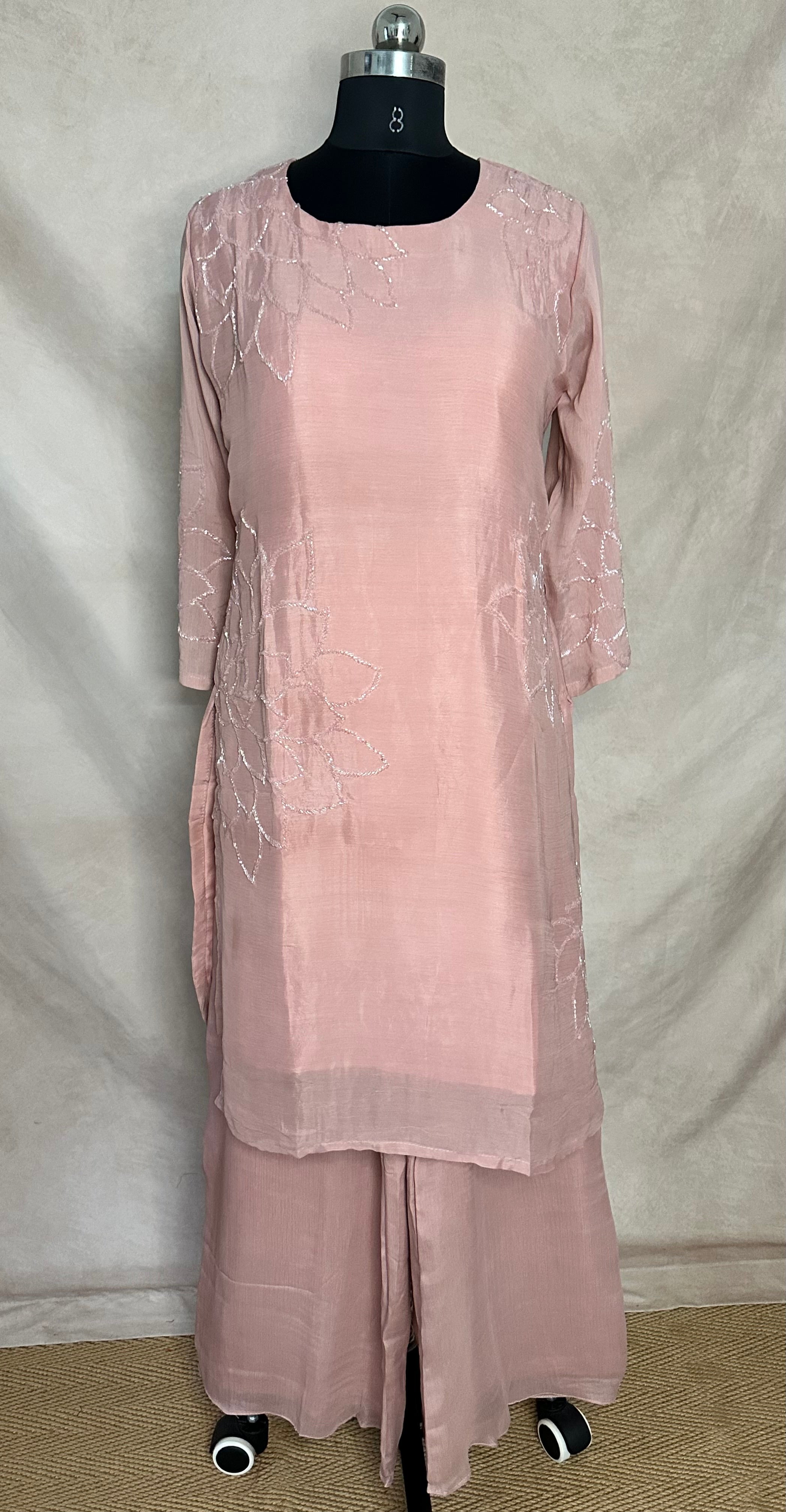 Blush pink kurti with palazzo and dupatta