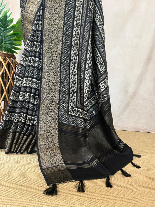 Semi crepe printed silk saree with BP