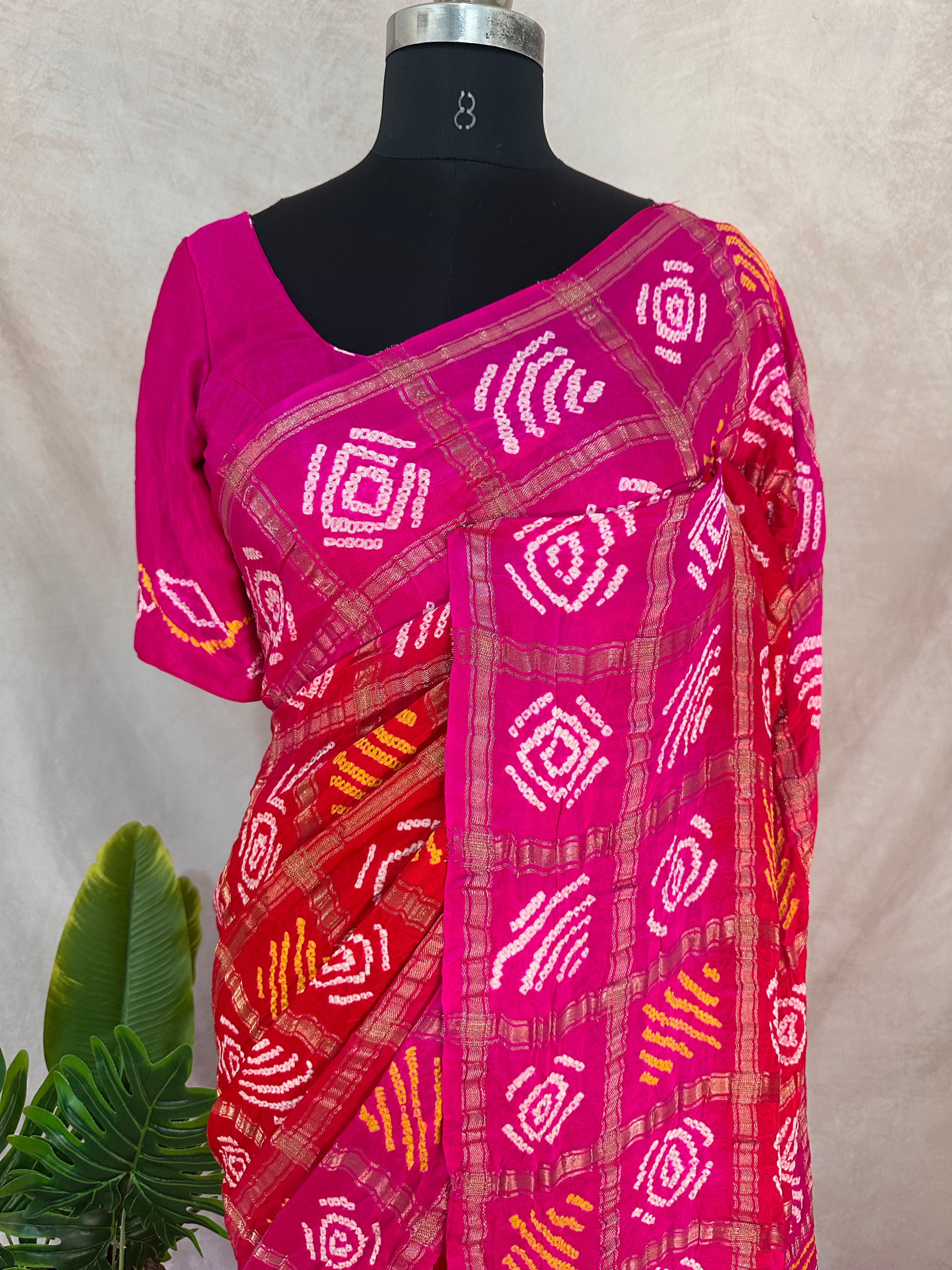 Pure gharchola Gajji silk saree with stitched blouse
