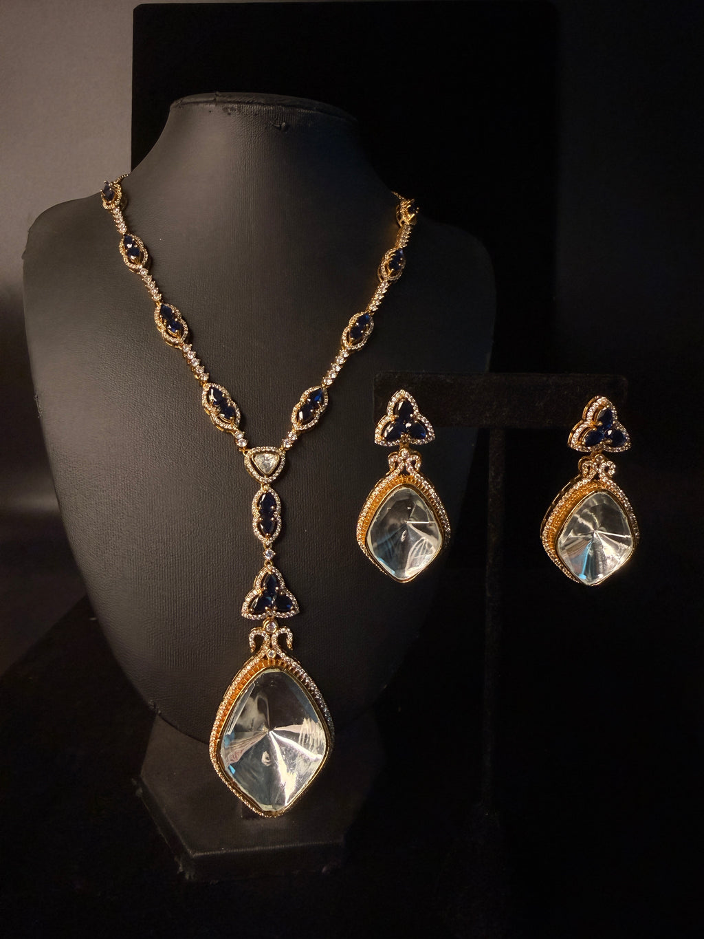 Moissonite necklace with white and blue stone