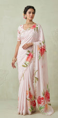 Crepe digital Printed saree with bead work and stitched blouse