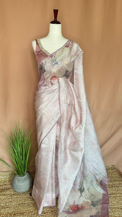 Light Pink Sequins designer saree, with BP