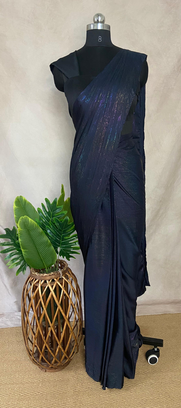 Black crushed tissue crepe ready to wear saree