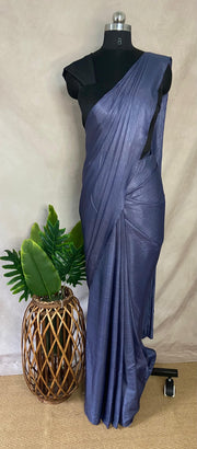 English blue crushed tissue crepe ready to wear saree