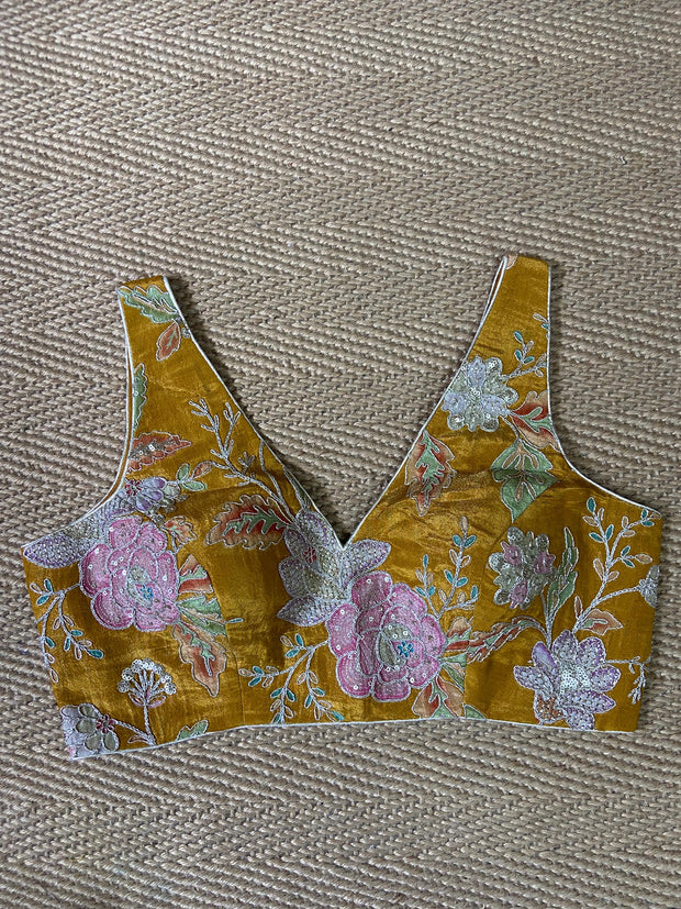 Mustard yellow tissue silk blouse