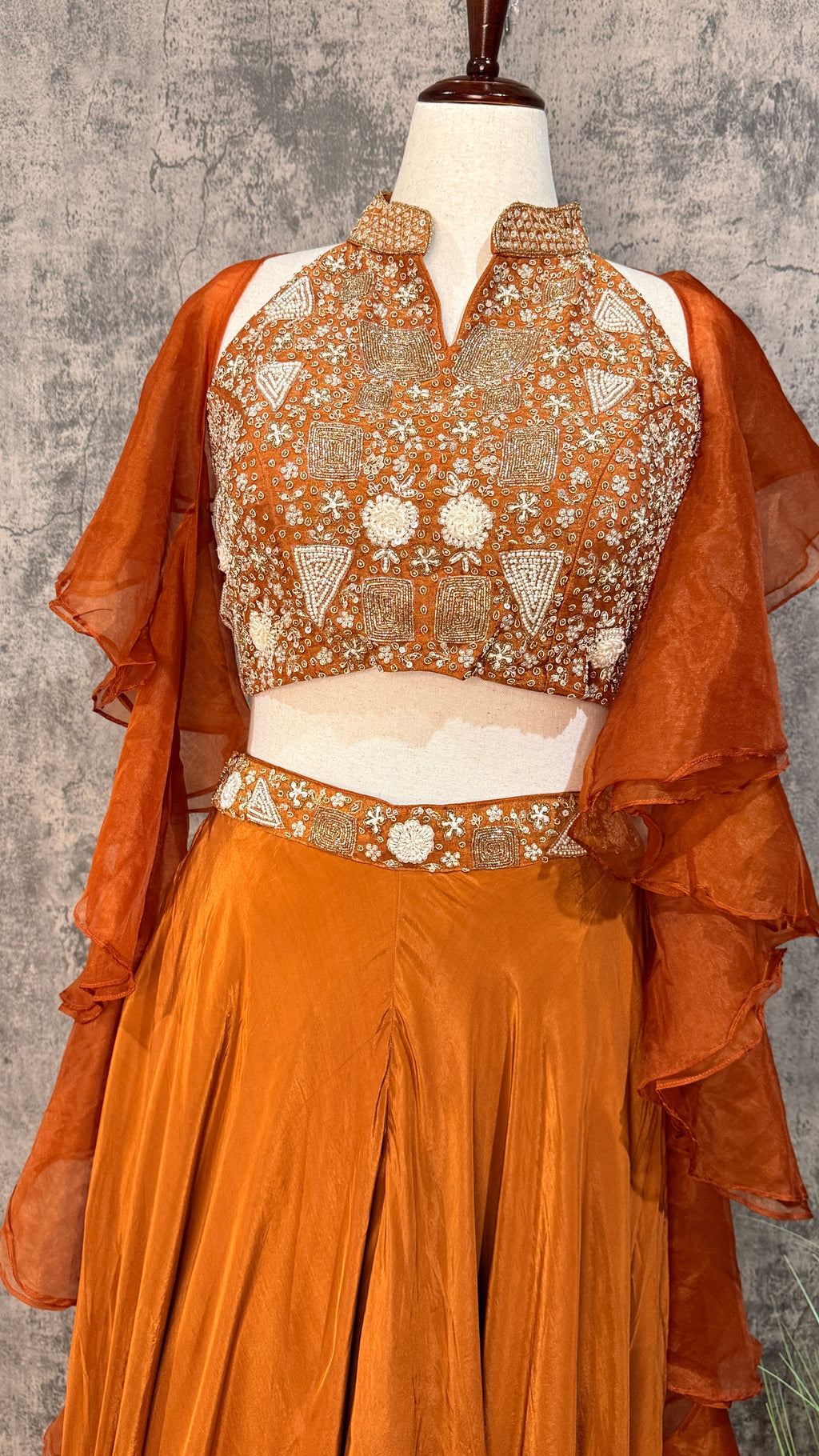 Burnt orange crop top with palazzo